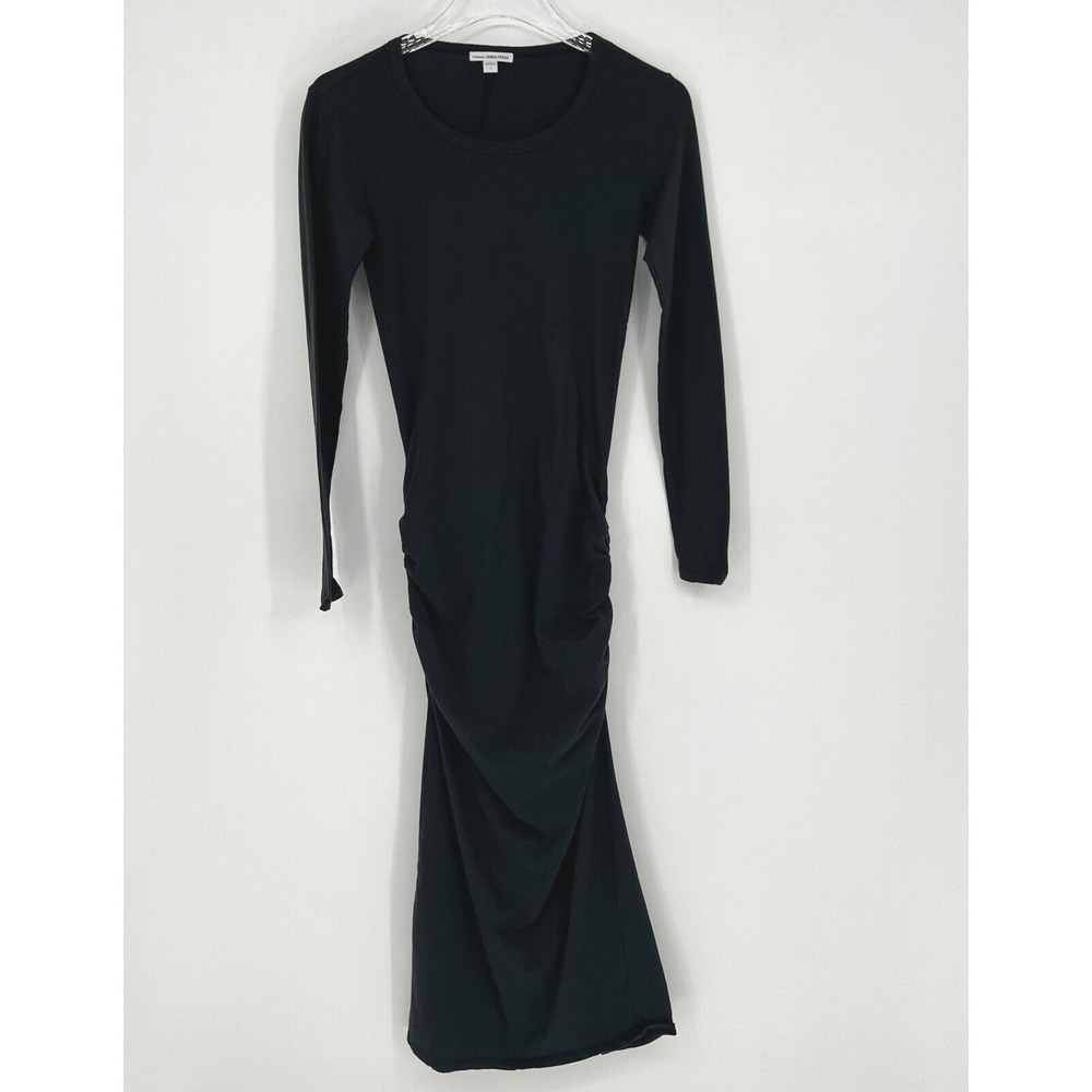 James Perse Dress Womens S Gray Ruched‎ Side Long Sleeve Midi Cozy Stretchy